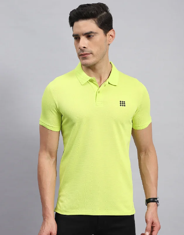 Low Price Men Neon Green Solid Collar Half Sleeve T-Shirt