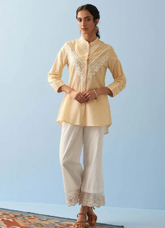 Unbeatable Prices Closeout Yellow Embroidered Shirt with Lace Detailing