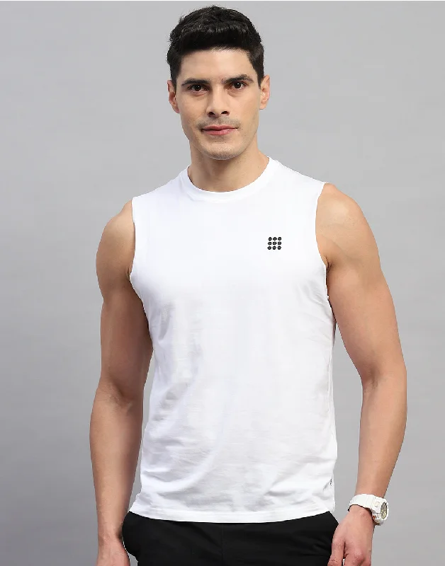 Massive Deal Men White Solid Round Neck Sleeveless T-Shirt