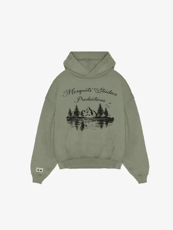 Weekend Offers That Please DUSTY GREEN OPEN EDGES HOODED "MOSQUETS PRODUCTIONS"