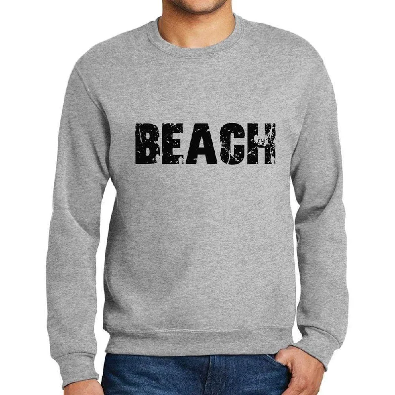 Unbeatable Deal Men's Printed Graphic Sweatshirt Popular Words BEACH Grey Marl
