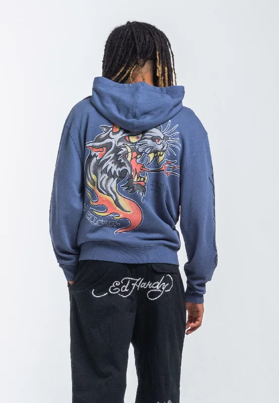 Weekend Deal Mens Hell Catz Zip Through Hoodie - Indigo