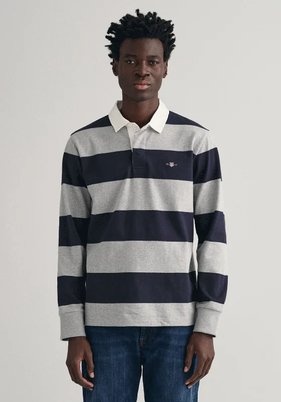 Gant Sheild Heavy Rugger Barstripe Polo Shirt, Grey Melange