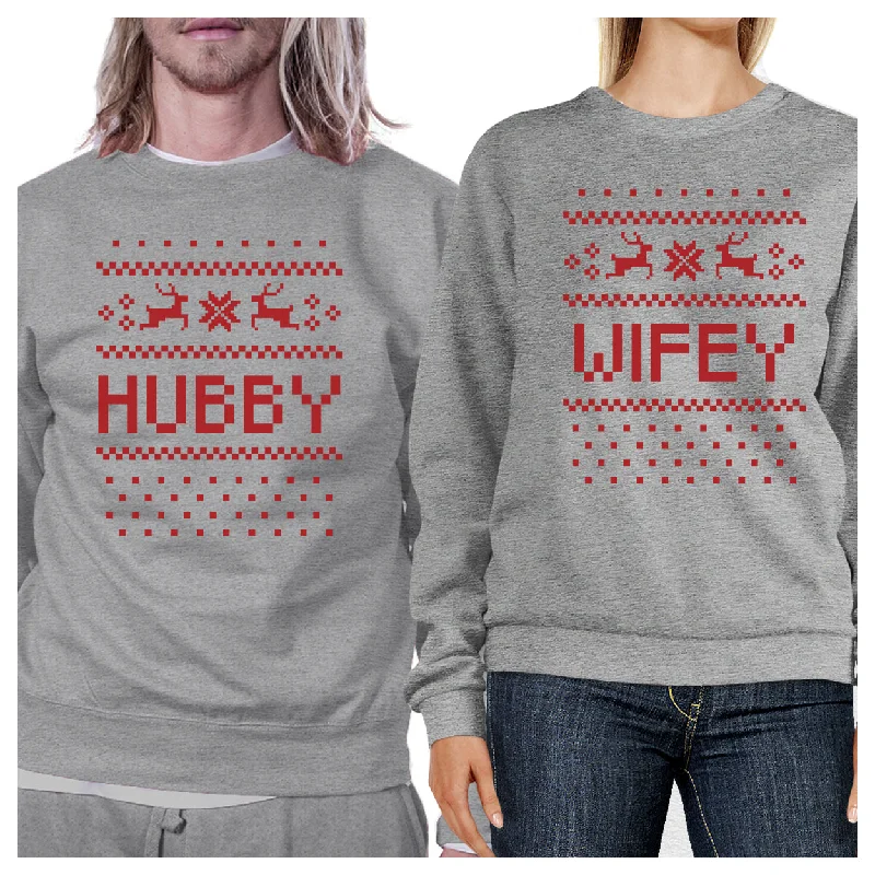 Incredible Offers Pixel Nordic Hubby And Wifey Matching Couple Grey Sweatshirts