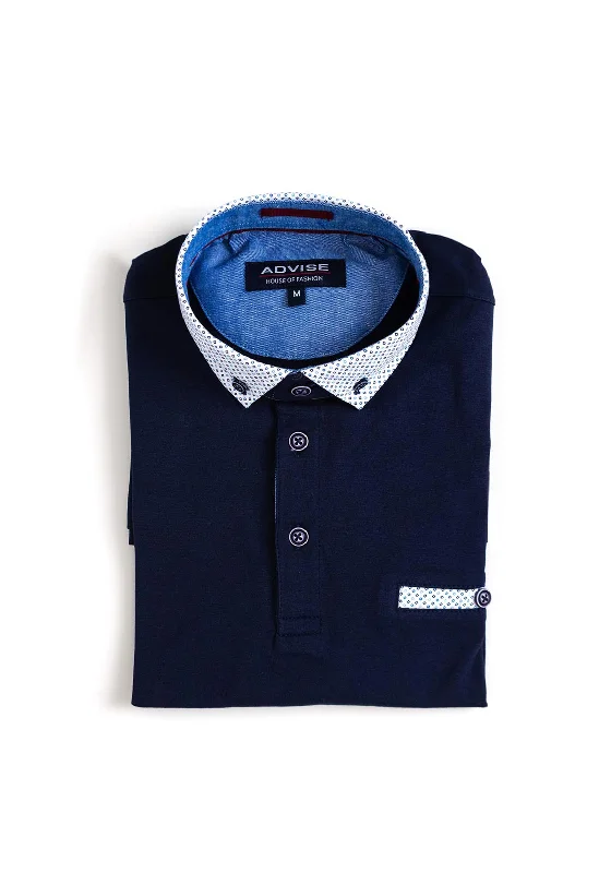 Lowest Prices Advise Contrast Mirco Print Polo Shirt, Navy