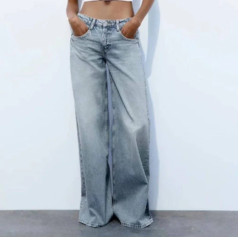 Stock Clearance Rose Low Rise Wide Leg Jeans
