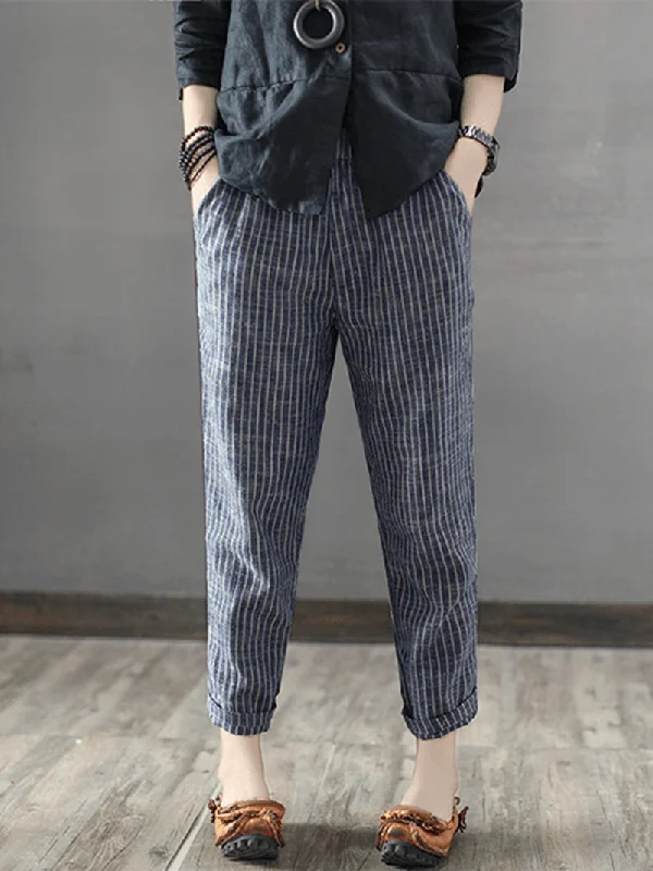 Take Advantage Women Striped High Waist Long Harem Pants Loose Trousers