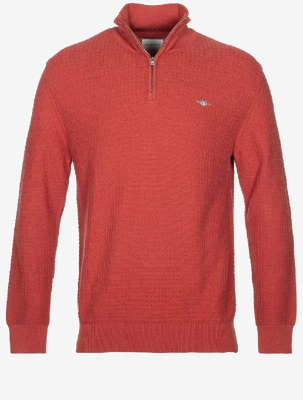 Best Bargains Cotton Textured Half Zip Iron Red