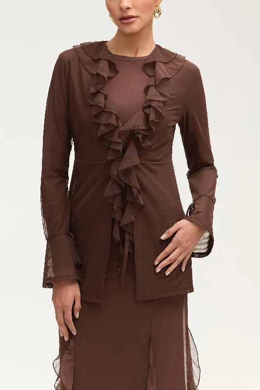 Flash Deal Blowout Sale Jida Ruffle Tie Front Top - Espresso