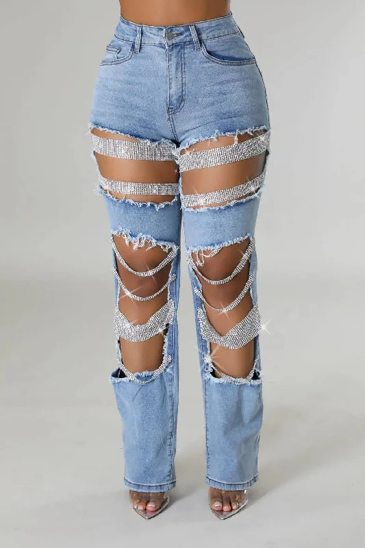 Massive Deal Lettie Rhinestone Ripped Jeans