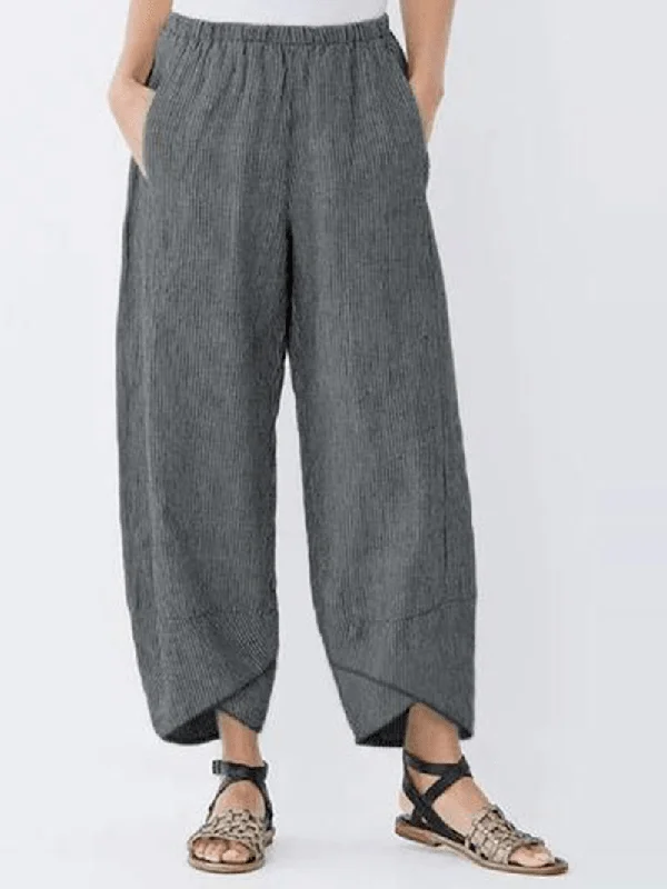 Weekend Deals to Make You Happy Casual Pocket Elastic Waist Stripe Women Pants