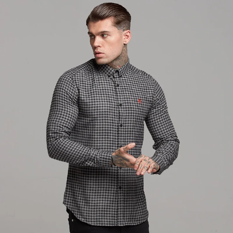 Father Sons Classic Black & Grey Brushed Check Long Sleeve (Red Emblem) - FS410 (LAST CHANCE)