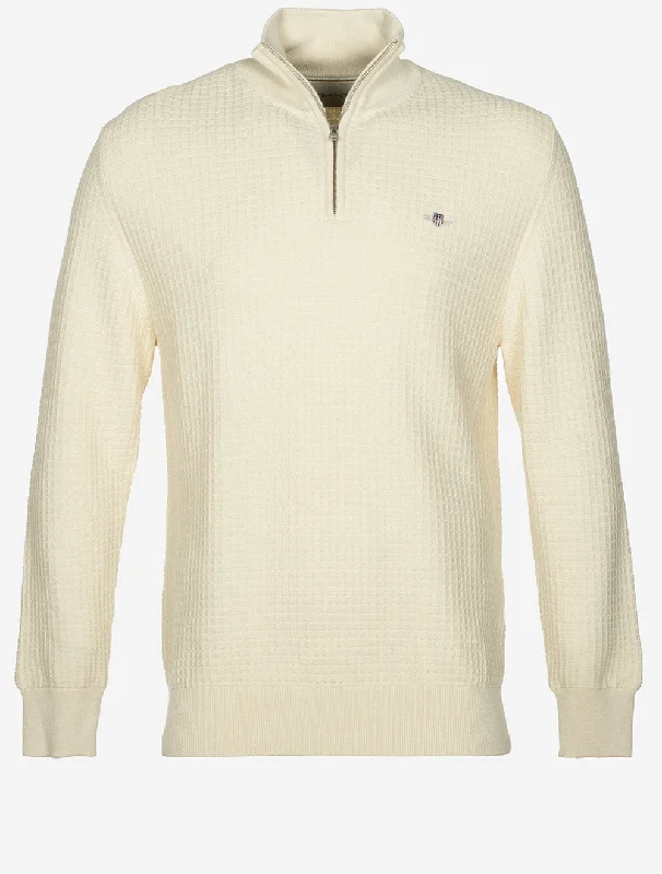 Deep Discounts Cotton Textured Half Zip Cream