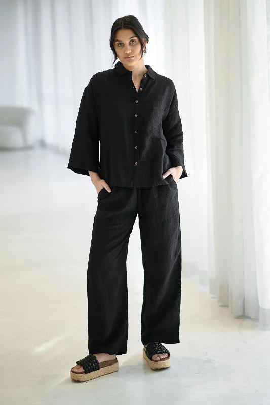 Hot Buy Fundamental Wide Leg Linen Pant - Black 