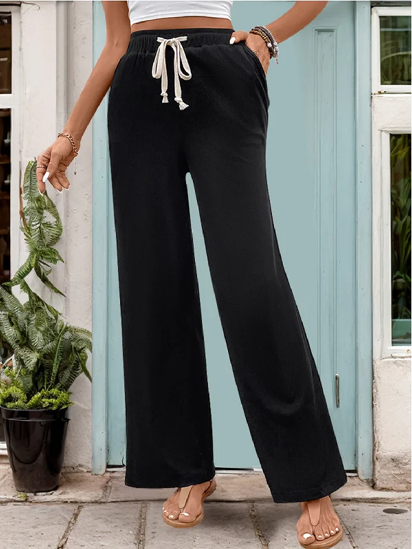 Today's Deal Drawstring High Waist Straight Pants