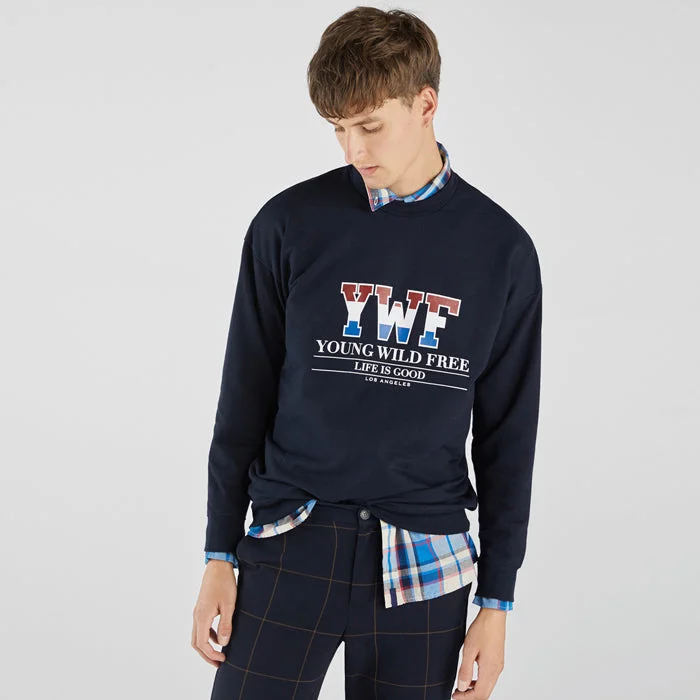 Closeout Bershka Navy Blue YWF Men Sweatshirt 5103