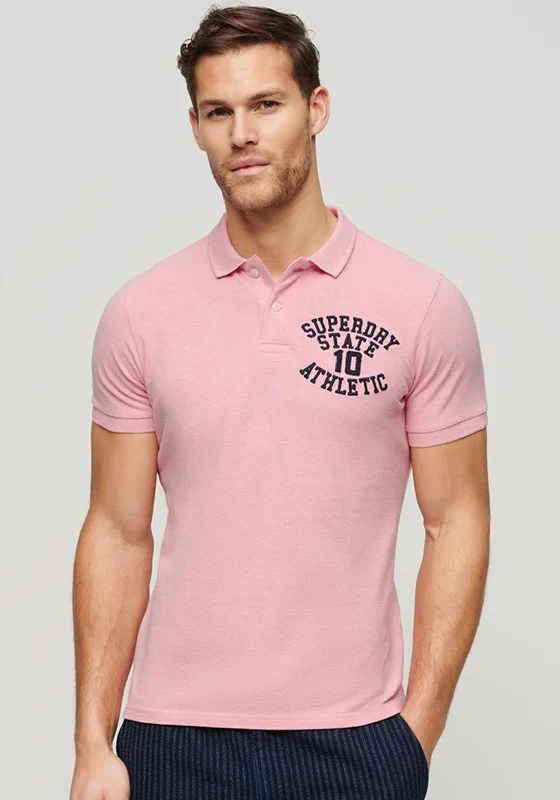 Don't Wait Superdry Applique Classic Fit Polo Shirt, Light Pink Marl