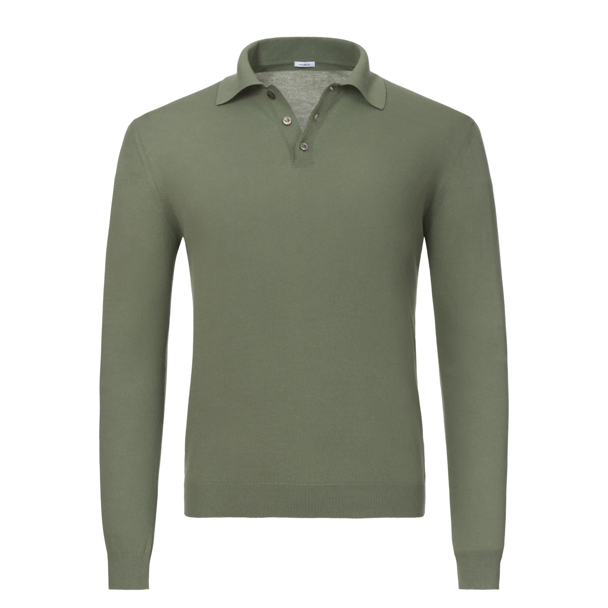 Quick Sale Cotton Long Sleeve Polo Shirt in Sage Green