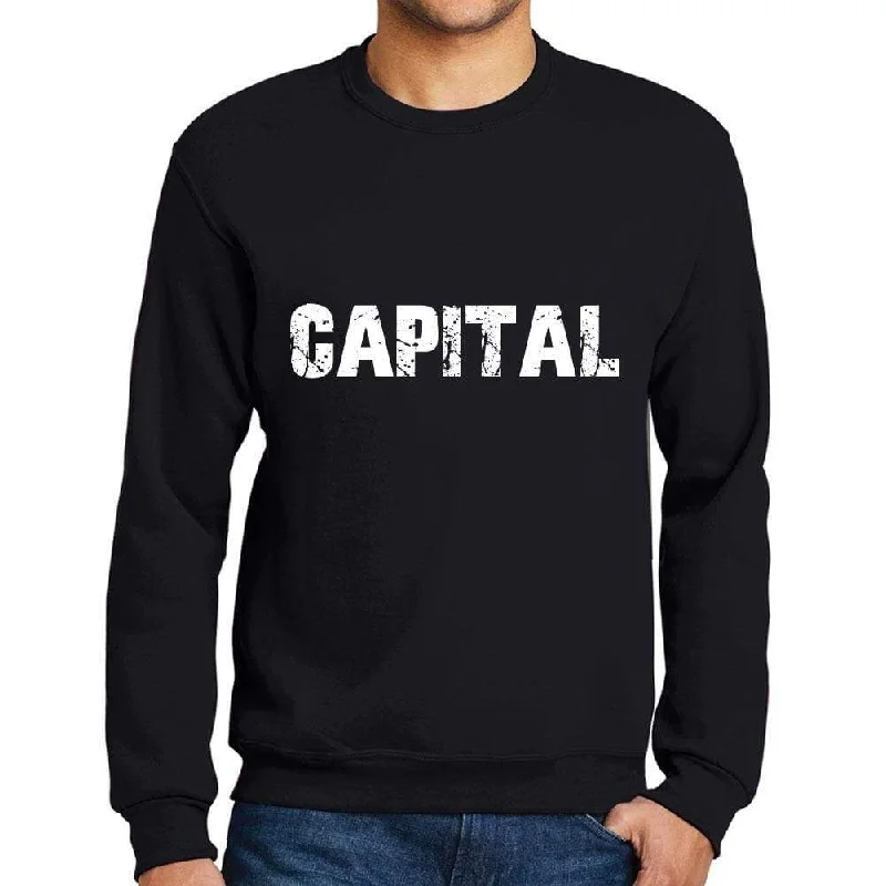 Hot Deal Men's Printed Graphic Sweatshirt Popular Words CAPITAL Deep Black