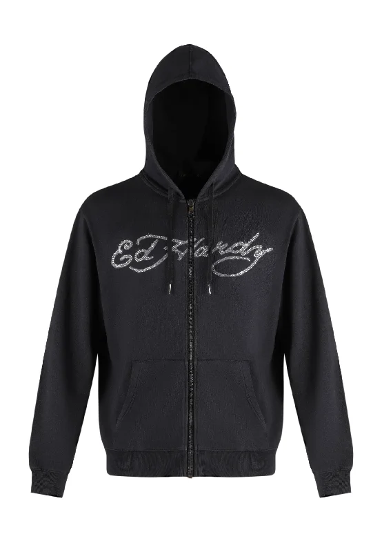 Weekend Specials to Grab Mens Love Kills Slowly Diamante Zip Through Hoodie - Black