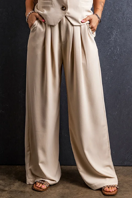 Special Offer Ruched Wide Leg Pants with Pockets