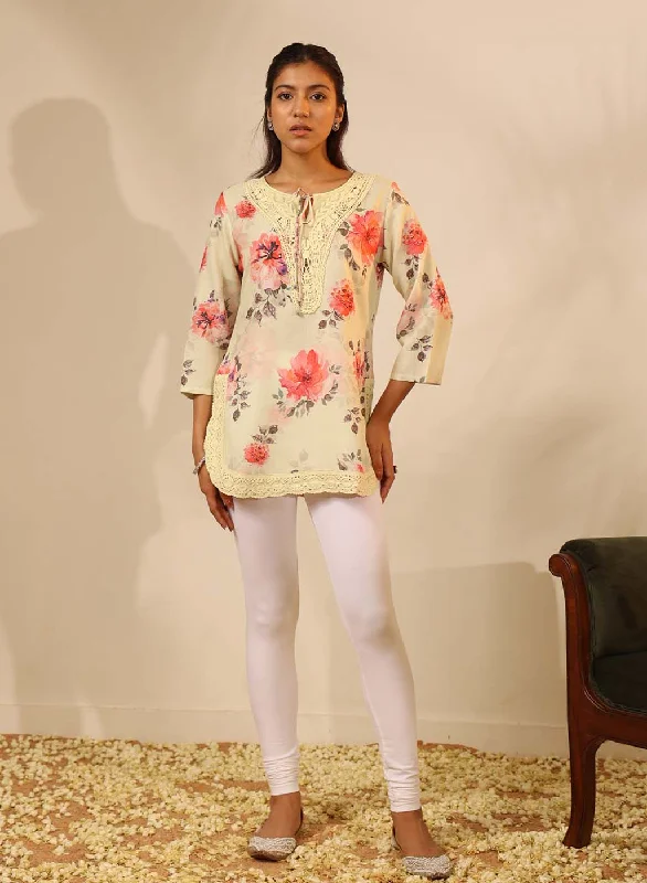Mega Discount Discount Extravaganza Light Yellow Floral Printed Tunic