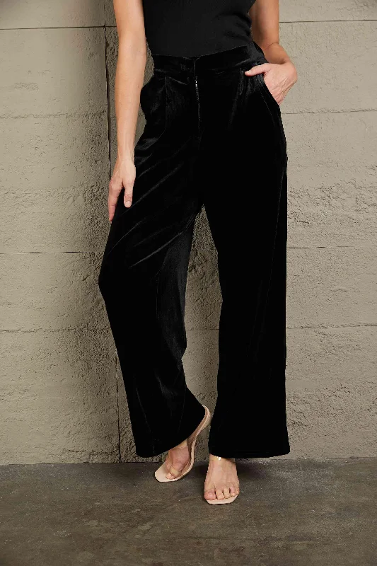 Weekend Discounts to Delight Double Take Loose Fit High Waist Long Pants with Pockets