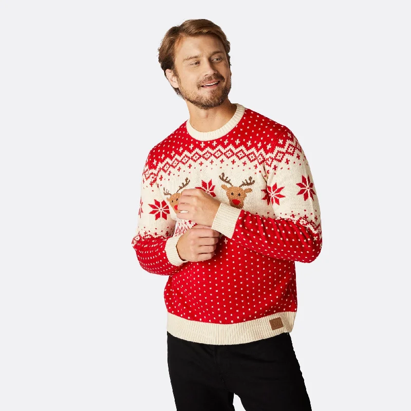 New Markdowns Roter Retro Rentier Weihnachtspullover Herren