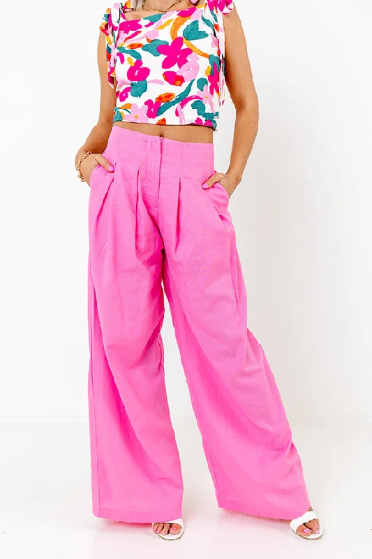 The Best Prices The Evelyn High Waist Linen-Blend Pants In Pink