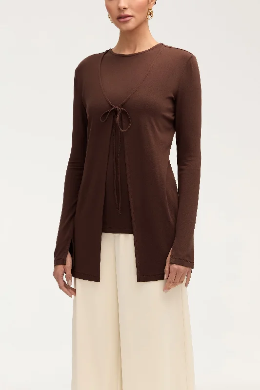 Value Deals Daily Deals Labina Jersey Two Piece Tie Front Top - Brown