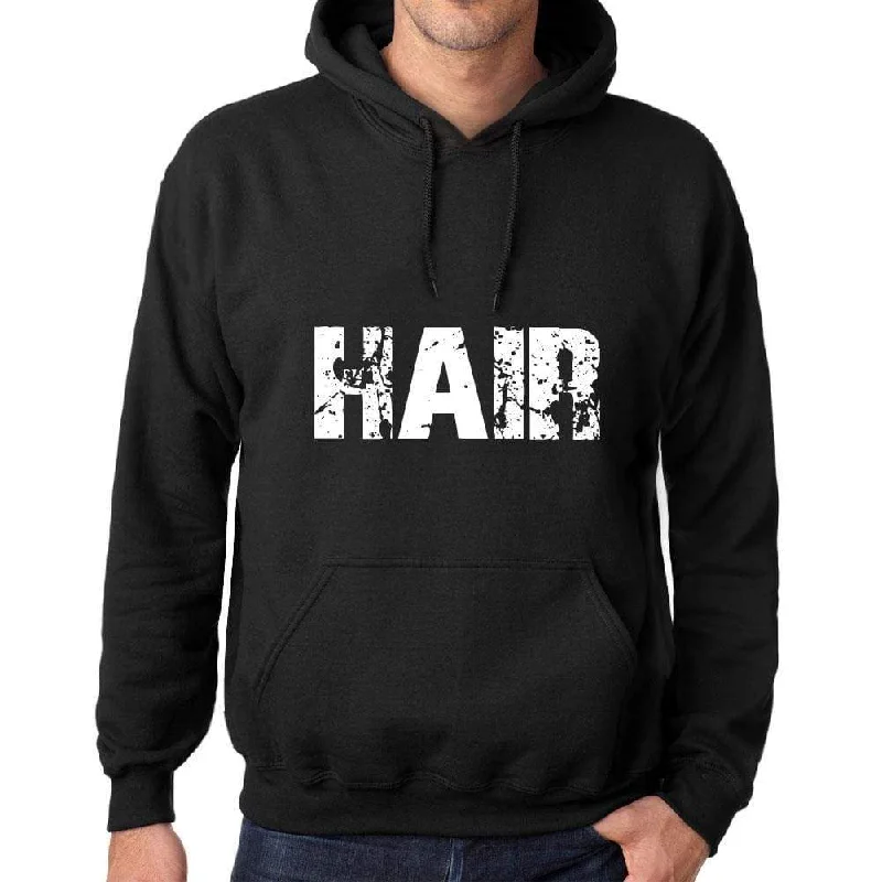 Men's Women's Unisex Printed Graphic Cotton Hoodie Soft Heavyweight Hooded Sweatshirt Pullover Popular Words HAIR Deep Black