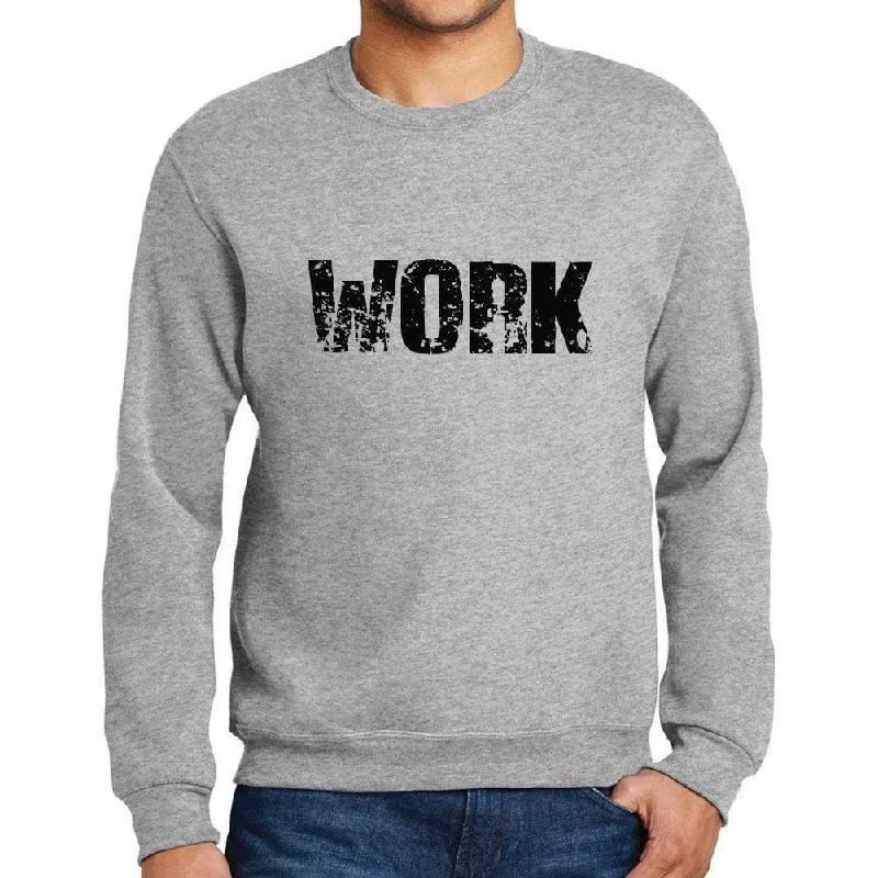 Men's Printed Graphic Sweatshirt Popular Words WORK Grey Marl