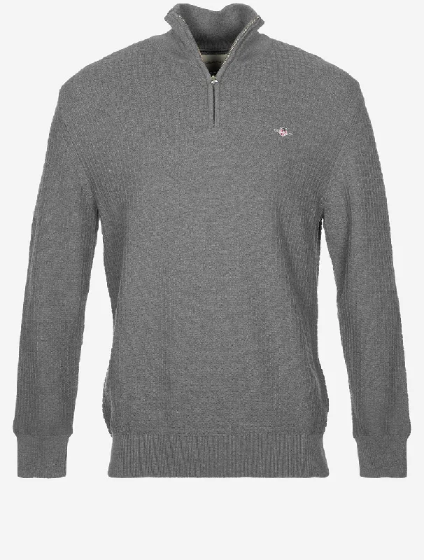 Don't Wait Cotton Textured Half Zip Dark Grey Melange