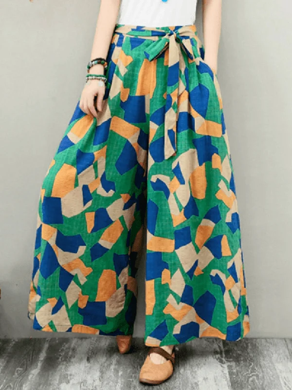 Weekend Deals to Make You Happy Wide-Legged Women Geometric Print Elastic Waist Side Pockets Pants Weekend Deals to Make You Happy Wide-Legged Women Geometric Print Elastic Waist Side Pockets Pants