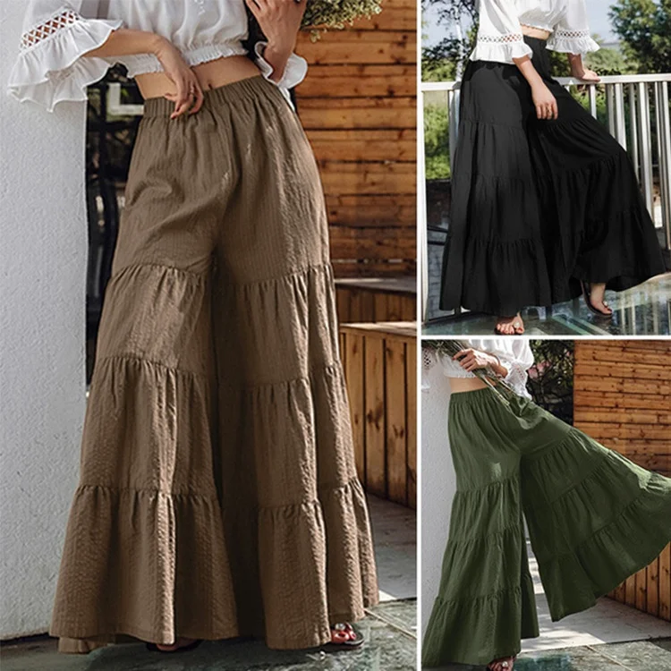Weekend Deals That Amaze Women Wide Flare Leg Pants Bohemian High Waist Culottes Skirt