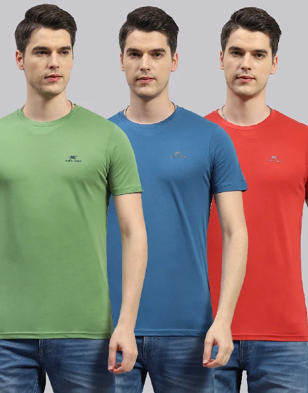 Weekend Special Men Green, Red & Blue Solid Round Neck Half Sleeve T-Shirt (Pack of 3)