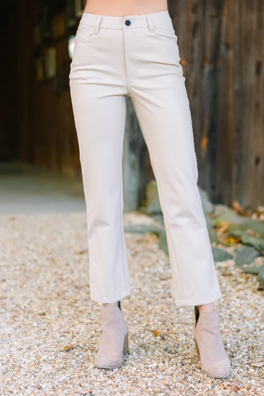 Year-End Deals Living Life Cream White Faux Leather Pants