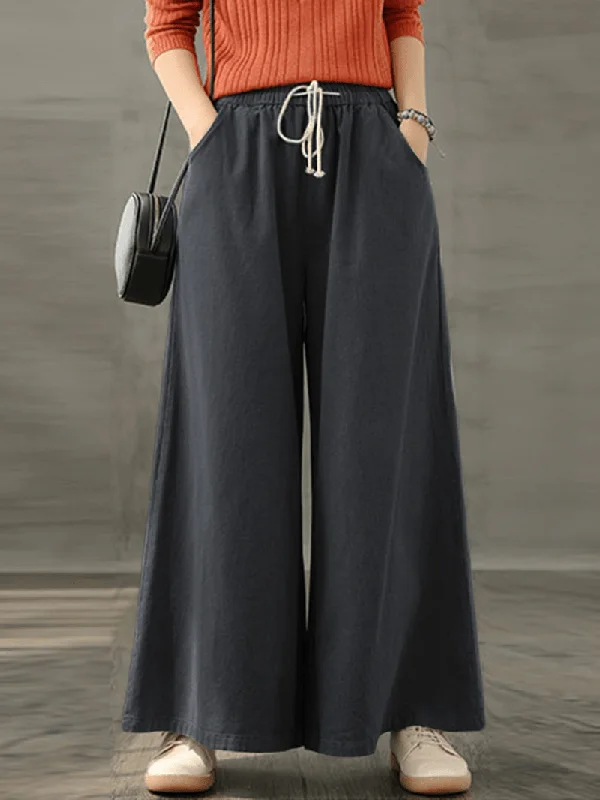 Weekend Discounts to Celebrate Women Vintage Drawstring Waist Loose Casual Wide Leg Pants with Pockets