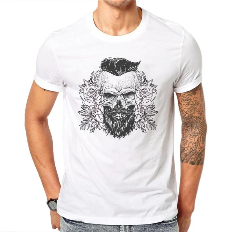 Sketch Beard Skull Design Men T Shirts