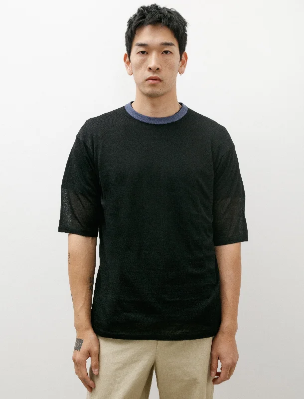Seasonal Clearance Hard Twist High Gauge Wool Silk Knit Black