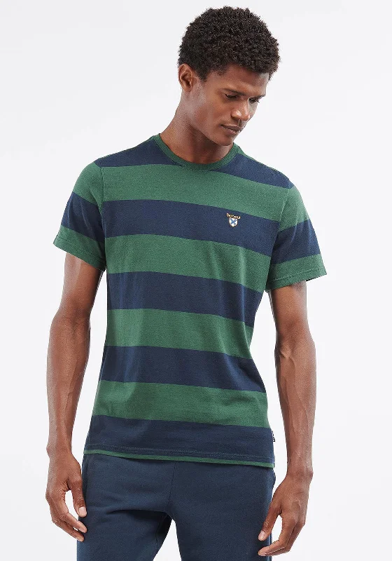 Stock Clearance Barbour Cornell Block Striped T-Shirt, Sycamore Green & Navy