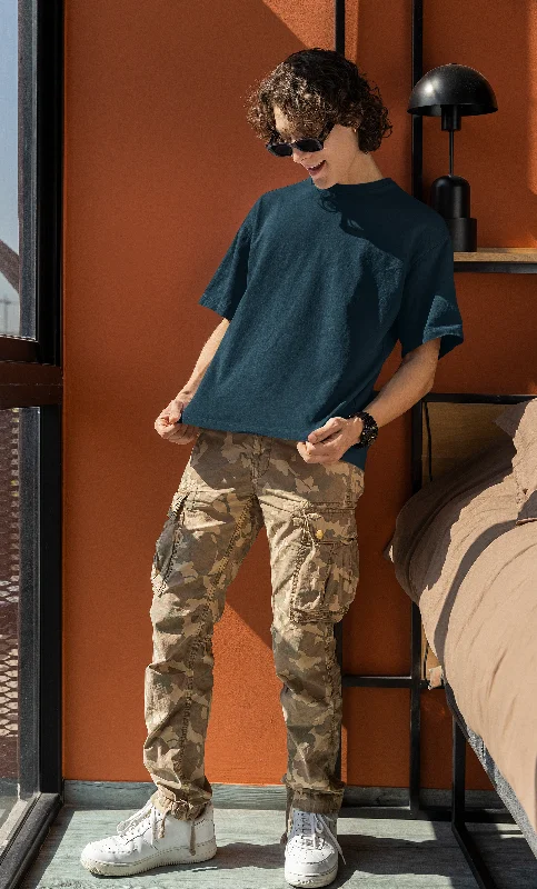 Seasonal Sale Basic Oversized T-shirt for Men: Petrol Blue