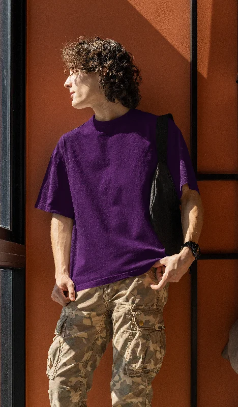 Stock Clearance Basic Oversized T-shirt for Men: Purple
