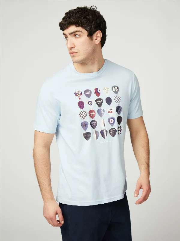 Limited Supply Ben Sherman Men's 0078222 SS Plectrum Print T-Shirt Sky Blue