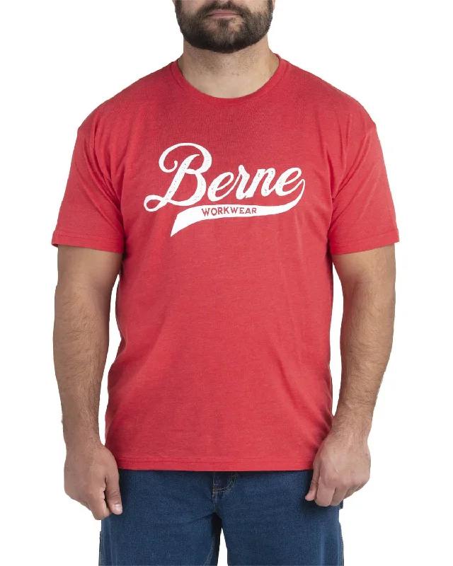 Flash Sale Berne Mens Deep Red Cotton Blend Script Tee S/S