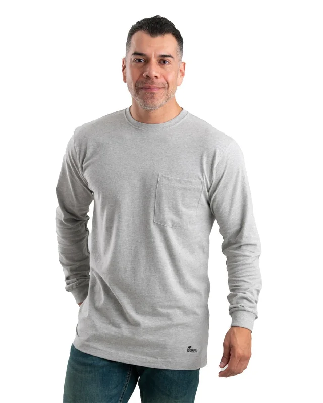 Steals and Deals Berne Apparel Mens Heavyweight Pocket Tee Grey Cotton Blend L/S T-Shirt