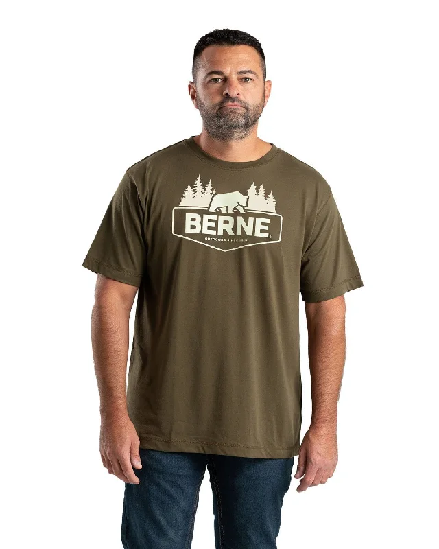 Weekend Specials to Savor Berne Mens Outdoor Logo Cedar Green Cotton Blend S/S T-Shirt Weekend Specials to Savor Berne Mens Outdoor Logo Cedar Green Cotton Blend S/S T-Shirt