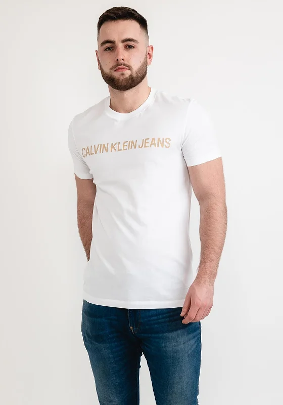 Weekend Deals That Dazzle Calvin Klein Logo T-Shirt, White & Beige