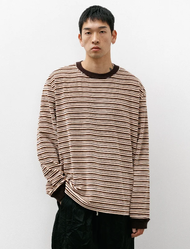 Super Sale Big Tee LS Velour Stripe Pink/Brown