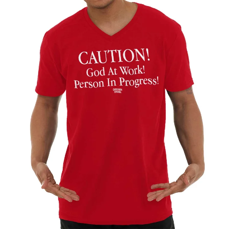 Caution V-Neck T Shirt